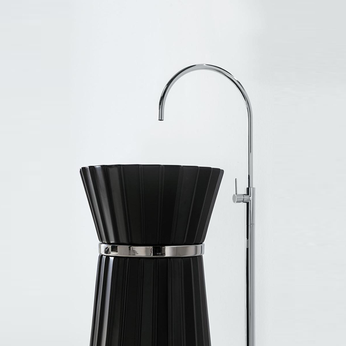 Изображение Раковина Oasis Plisse 0PI440NL напольная 44х95 см без отверстия и перелива в комплекте с донным клапаном