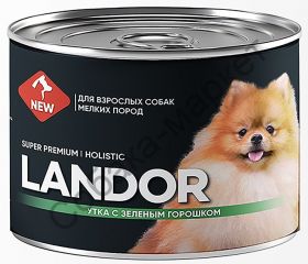 Влажный корм LANDOR для собак мелких пород утка с зеленым горошком 200гр