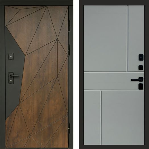 Входная дверь Termo-door Премиум винорит Геометрия Дуб с терморазрывом - Горизонт Грей софт