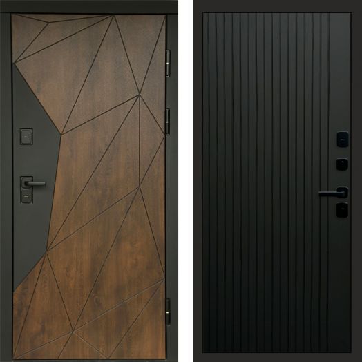 Входная дверь Termo-door Премиум винорит Геометрия Дуб с терморазрывом - FLAT Черный кварц