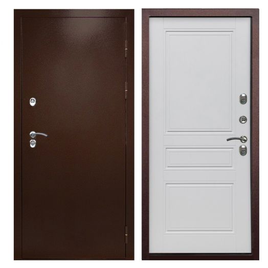 Входная дверь Termo-door Сибирь Антик медь с терморазрывом - Классик Белый софт