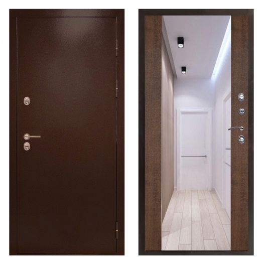 Входная дверь Termo-door Сибирь Антик медь с терморазрывом - Зеркало Дуб