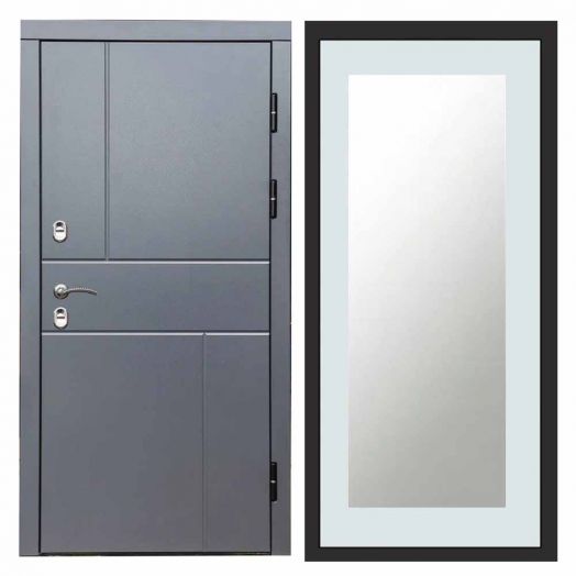 Входная дверь Termo-door Премиум винорит Вертикаль Грей с терморазрывом - Зеркало триумф Белый софт