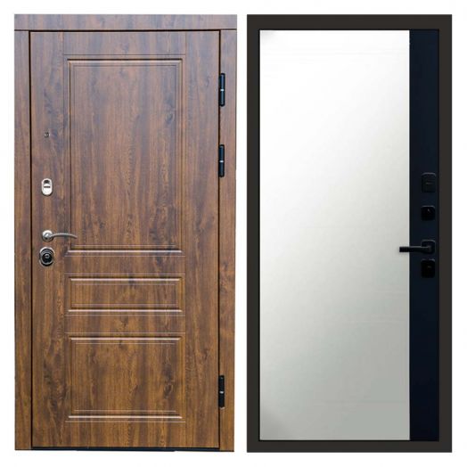 Входная дверь Termo-door Премиум винорит Орегон Дуб с терморазрывом - Широкое Зеркало Фацет Черный кварц