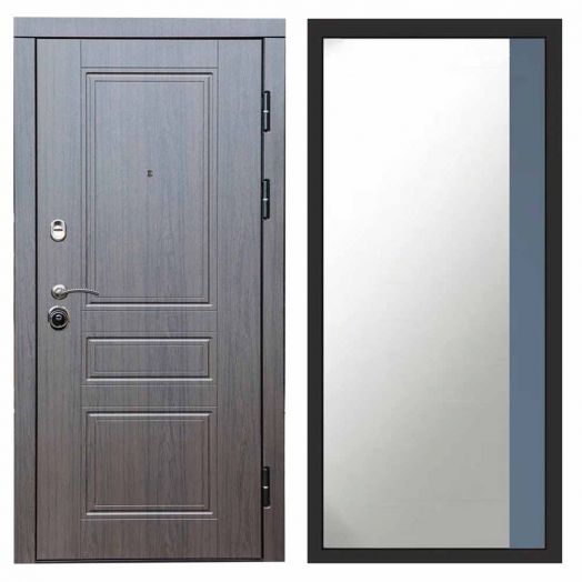 Входная дверь Termo-door Премиум винорит Орегон Венге с терморазрывом - Широкое Зеркало Фацет Грей софт
