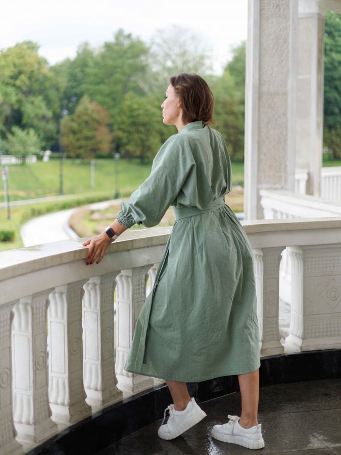 Платье кимоно зеленое из хлопка