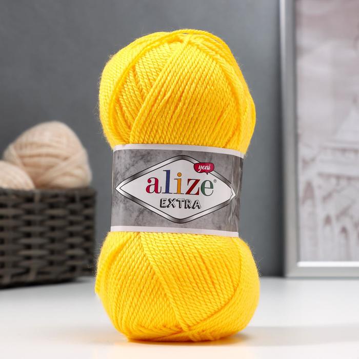 Пряжа для вязания спицами, крючком ALIZE, Extra, 100% акрил, 220 м/100 г, (216 жёлтый)