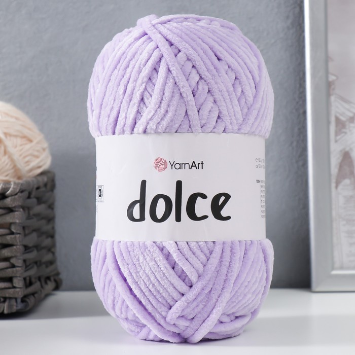 Плюшевая пряжа для вязания спицами, крючком YarnArt, Dolce, 100% микрополиэстер, 120 м/100 г, (744 св. сиреневый)