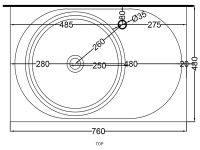 Cielo Delfo столешница 720х455х20 мм, керамическая овальная, без отверстий для смесителя схема 2