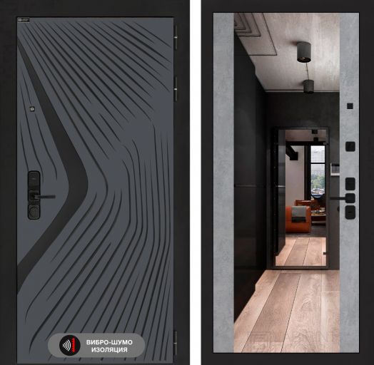 Входная дверь Лабиринт LEOLAB - Зеркало максимум Бетон светлый