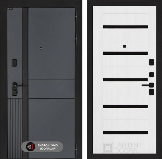 Входная дверь Лабиринт EVOLAB - 01 Белое дерево стекло черное