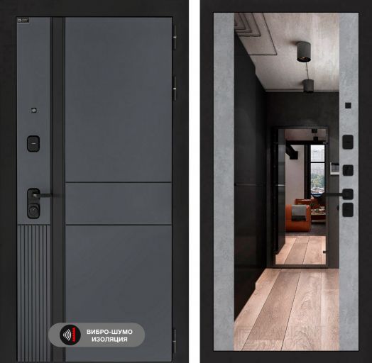 Входная дверь Лабиринт EVOLAB - Зеркало максимум Бетон светлый