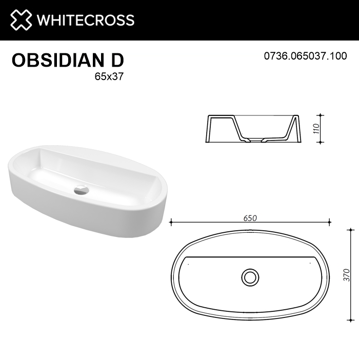 Белая глянцевая раковина WHITECROSS Obsidian D 65x37 ФОТО