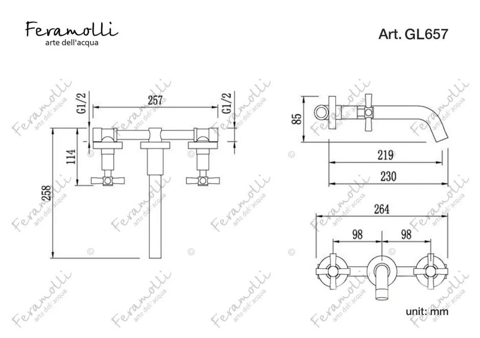 Смеситель для раковины встраиваемый Feramolli GL657, золото ФОТО