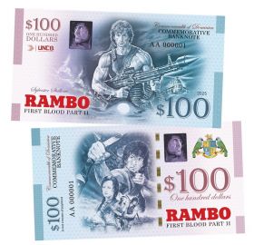 100 долларов (Dollars) Rambo 2 — Рэмбо 2. Первая кровь часть 2. Доминика.Памятная банкнота. UNC Oz Msh Ям