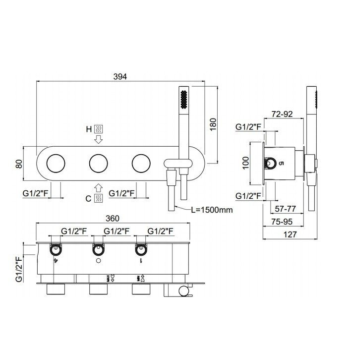 Прогрессивный смеситель для ванны на 4 выхода - внешняя часть  Carimali ilTondo 21948EST/A-CR ФОТО