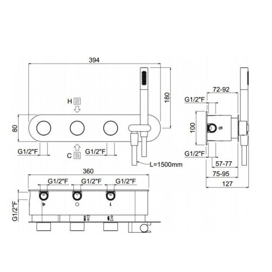 Прогрессивный смеситель для ванны на 4 выхода - внешняя часть  Carimali ilTondo 21948EST/A-CR схема 2