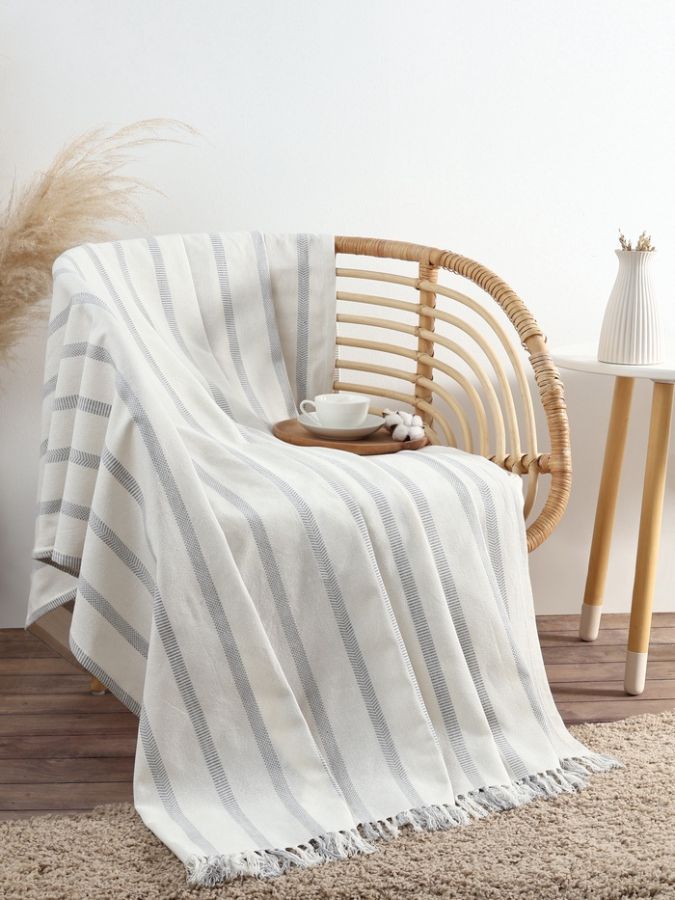 Плед «Этель» Milky stripe, 220?240 см, молочный, хлопок 100%