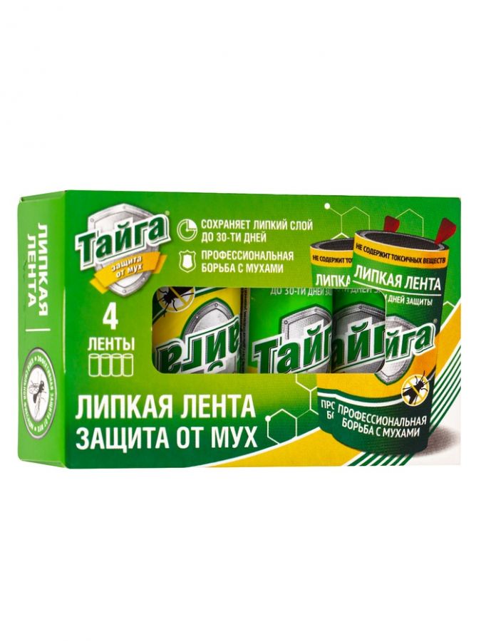 Тайга липкая лента защита от мух в коробочке 4 ед.