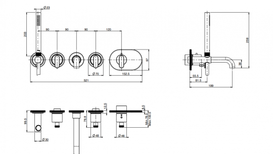 Термостатический смеситель Fima - Carlo Frattini Park Lane встраиваемый для душа F1379X2 схема 2