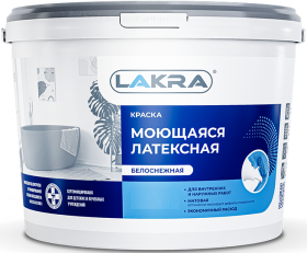 Краска для Стен и Потолков Латексная Моющаяся Lakra 6.5кг Белоснежная, Матовая для Внутренних и Наружных Работ / Лакра