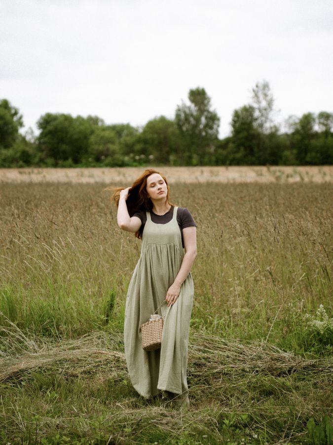 Сарафан из муслина полынь