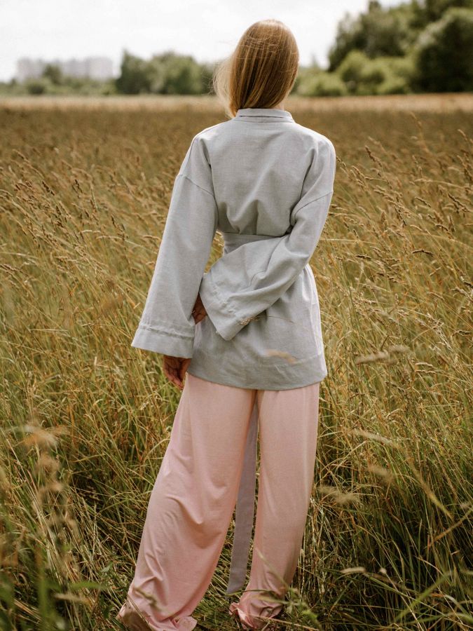 Жакет кимоно из крапивы серо-голубой