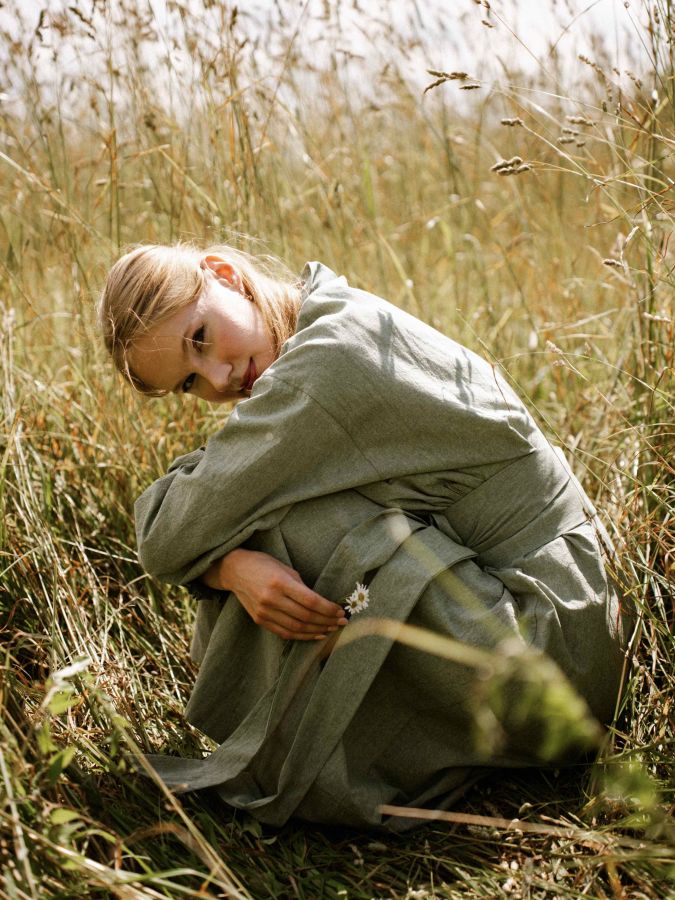 Платье кимоно зеленое из хлопка