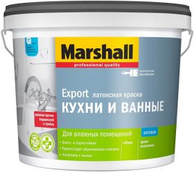 Краска для Кухни и Ванной Marshall 4.5л Белая, Матовая, Латексная, Влагостойкая / Маршалл.