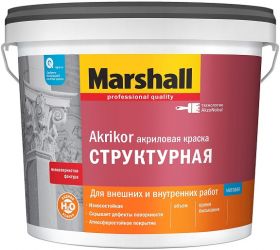 Декоративная Краска Структурная Marshall Akrikor 9л для Внутренних и Наружных Работ / Маршалл Акрикор