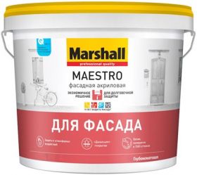 Краска Фасадная Marshall Maestro 2.5л Акриловая, Белая, Глубокоматовая для Наружных Работ / Маршалл Маестро