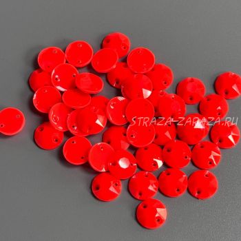 Глянцевые Пластиковые Пришивные Стразы Fluo_Coral Сириус 10 мм