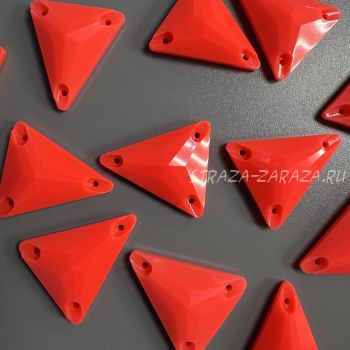 Глянцевые Пластиковые Пришивные Стразы Fluo_Salmone_Red Треугольник 25*28 мм
