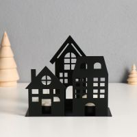 Металлический подсвечник на 2 свечи «Домики», d=4 см, 14.5?6?13 см