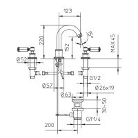 Смеситель для раковины Bossini Liberty Z001302.022 в цвете античная бронза схема 2