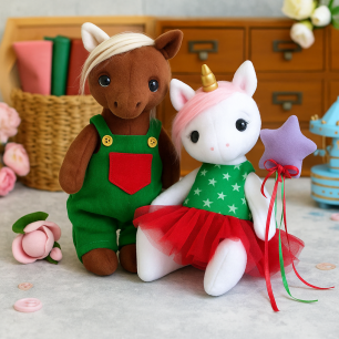 Набор для пошива текстильной игрушки - Новогодняя парочка Лошадка и Единорожка // символ 2026