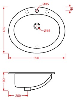 Встраиваемая раковина Artceram Eolo ELL001 59х48 схема 2
