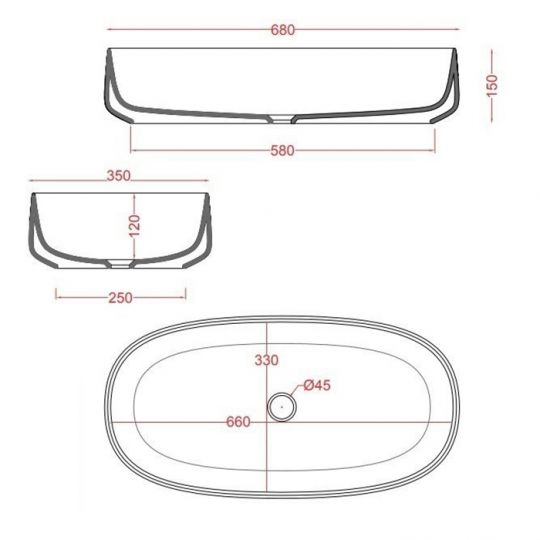 Раковина накладная Artceram Cognac COL005 68х35 схема 2