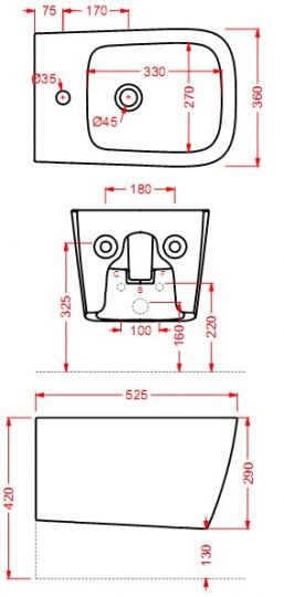 Биде подвесное Artceram A16 ASB001 схема 2 Биде подвесное Artceram A16 ASB001 схема 2