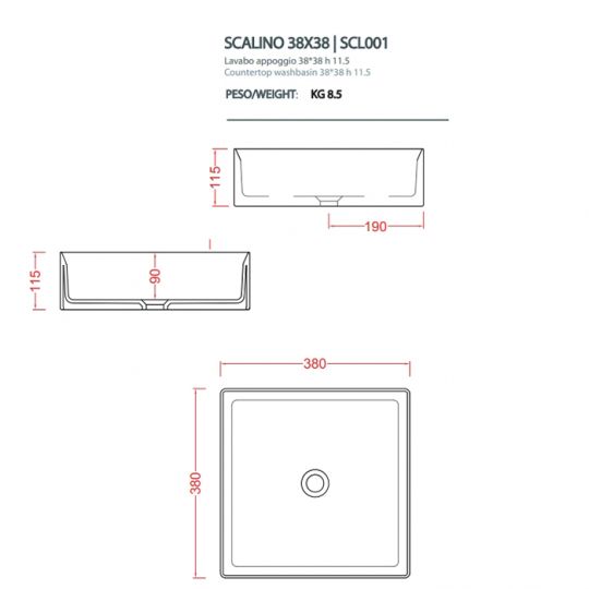 Раковина Artceram Scalino SCL001 38х38 цвет белый схема 2 Раковина Artceram Scalino SCL001 38х38 цвет белый схема 2
