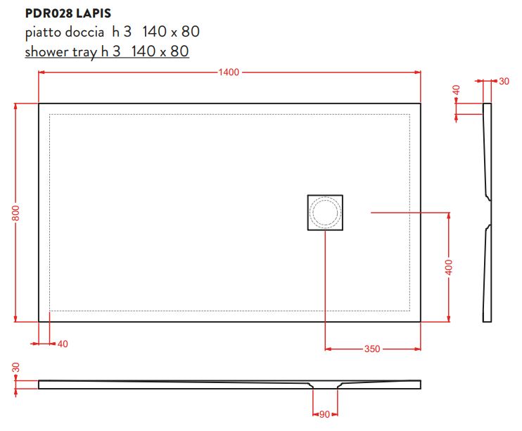 Керамический душевой поддон Artceram Lapis PDR02 ФОТО