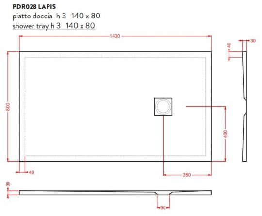 Керамический душевой поддон Artceram Lapis PDR02 схема 2