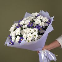 Сборный букет из хризантем и ирисов