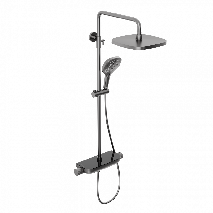 Душевая система ABELSBERG Lineara SNS52890GM с термостатом и полкой для душа, космическая сталь