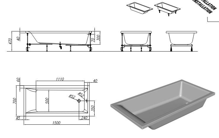 Прямоугольная акриловая ванна Kolpa-San FIGARO 150х70 ФОТО