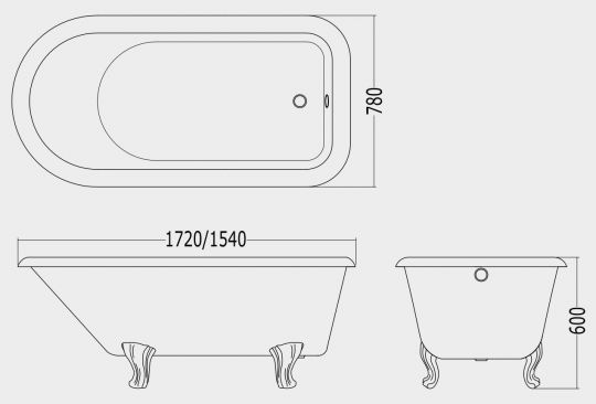 Чугунная ванна Devon&Devon Kensington 154x78 схема 3