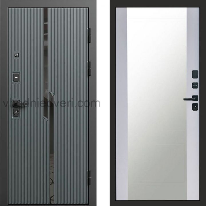 Входная дверь Termo-door Прайм Графит - Зеркало Белый софт