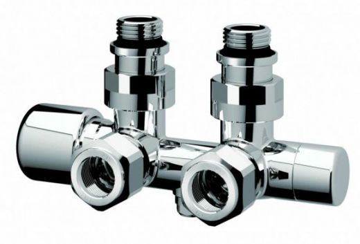 Н-образный термостатический узел с запорными клапанами М24х19 х 1/2" НР, угловой FAR