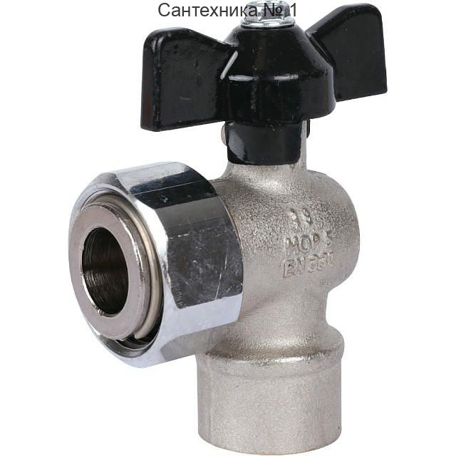 Кран шаровой с накидной гайкой угловой ВР 1/2х3/4, ручка бабочка STOUT