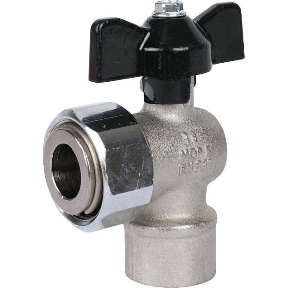 Кран шаровой с накидной гайкой угловой ВР 1/2х3/4, ручка бабочка STOUT